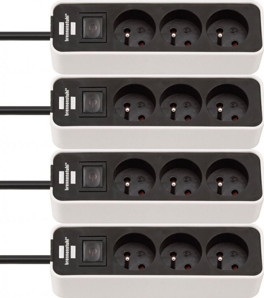 4x Listwa zasilająca Brennenstuhl Ecolor, 1.5m, 3 gniazda, czarno-biały