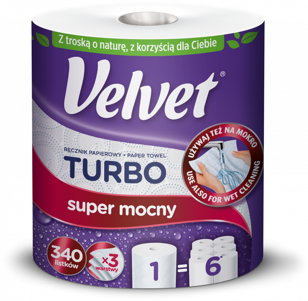 Ręcznik papierowy Velvet Turbo, 3-warstwowy, 78.21m, w roli, 1 rolka, biały