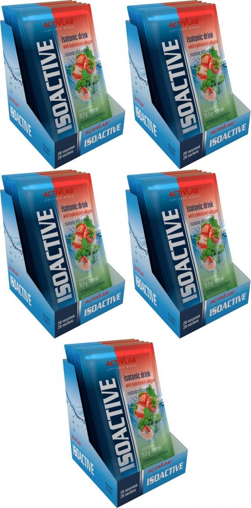 5x Napój izotoniczny Activlab Isoactive, w saszetkach, truskawka-mięta, 20 sztuk x 31.50g