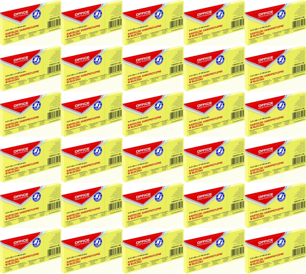 108x Karteczki samoprzylepne Office Products, 38x51mm, 3x100 karteczek, jasnożółty pastelowy