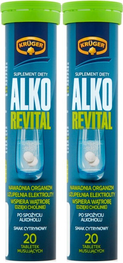 2x Tabletki musujące Vital Power Alko Revital, cytrynowy, 20 tabletek