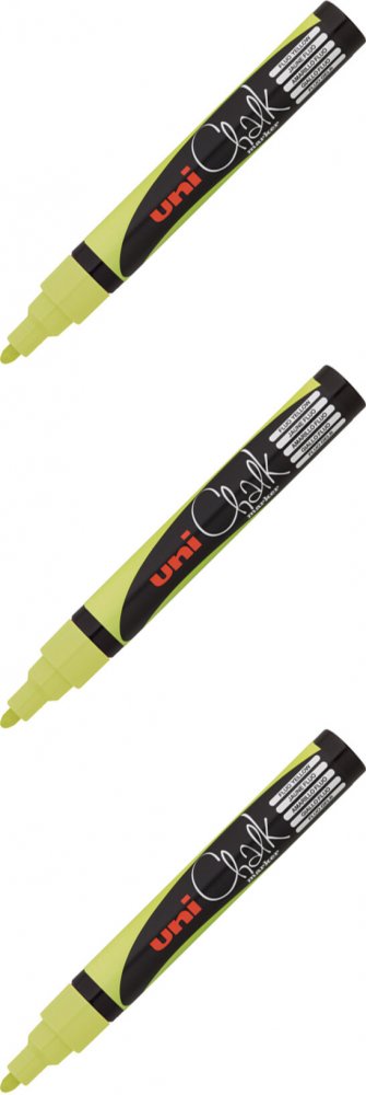3x Marker kredowy Uni PWE-5M, okrągła, 2.5mm, żółty