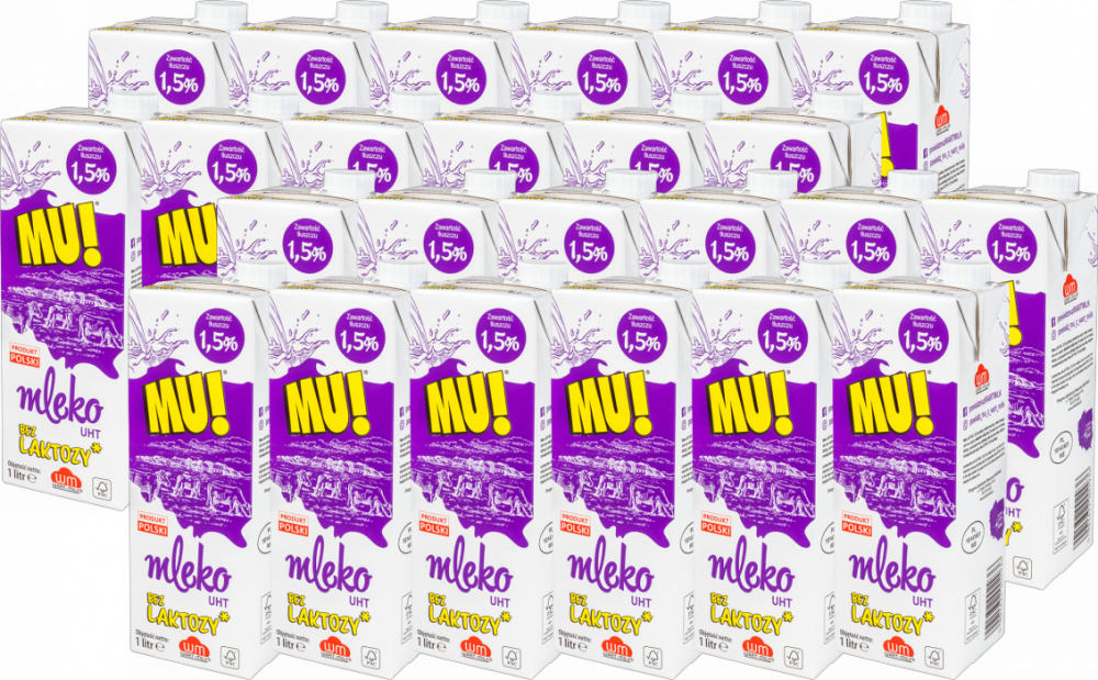 24x Mleko UHT Wart-Milk MU!, bez laktozy, 1.5%, 1l