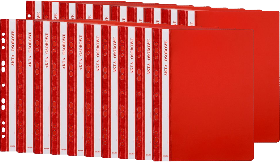 20x Skoroszyt plastikowy oczkowy Biurfol, do akt osobowych, A4, do 200 kartek, czerwony