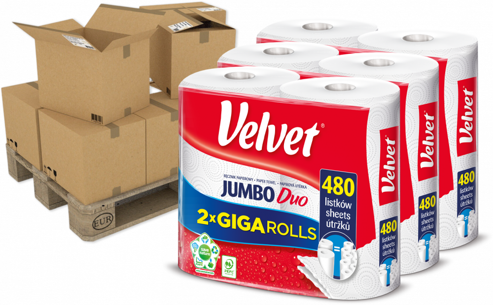 180x Ręcznik papierowy Velvet Jumbo Duo, 2-warstwowy, w roli, 2 rolki, biały