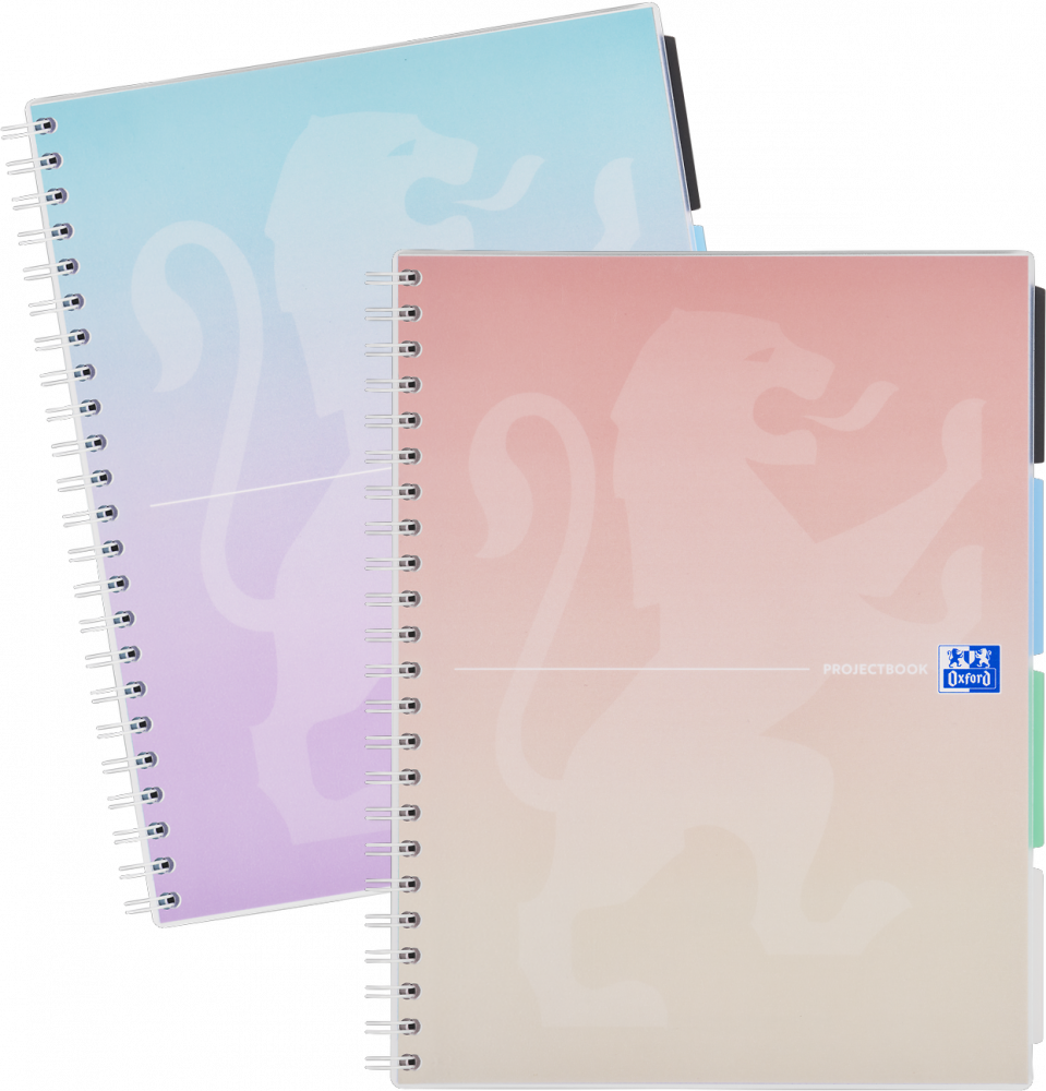 2x Kołonotatnik Oxford Gradient Projectbook, A4, w kratkę, 80 kartek, okładka PP, mix kolorów pastelowych