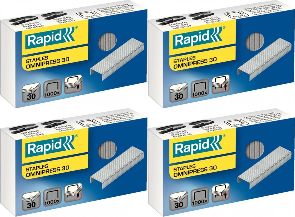 4x Zszywki Rapid Omnipress 30, 1000 sztuk, srebrny