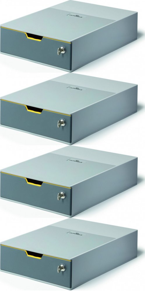 4x Pojemnik Durable Varicolor 1 Safe, z 1 szufladą zamykaną na klucz, szary