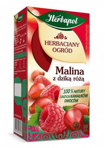 Herbata owocowa w torebkach Herbapol Herbaciany Ogród, malina z dziką różą, 20 sztuk x 2,7g