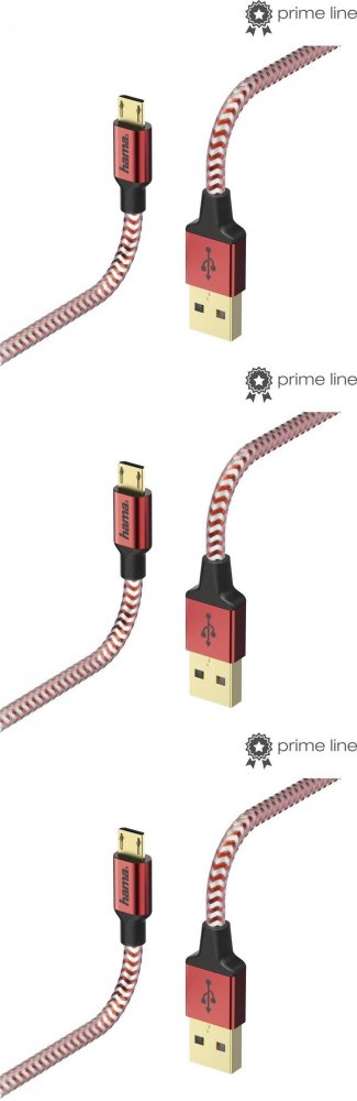 3x Kabel ładujący Hama Reflected Micro USB, 1.5m, czerwony