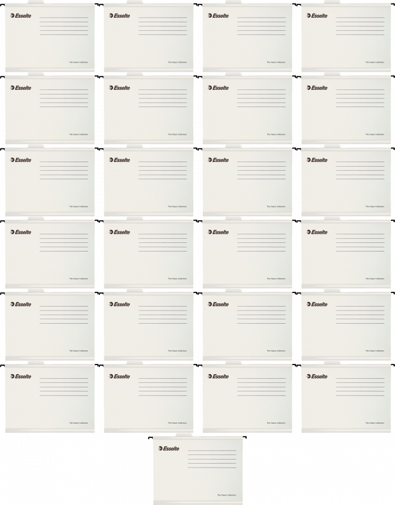 25x Teczka zawieszkowa kartonowa Esselte Classic, wzmacniana, A4, 345x240mm, 210g/m2 biały