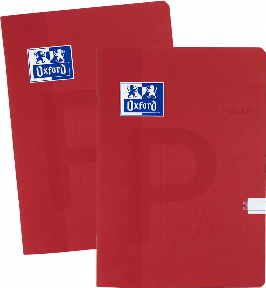 2x Zeszyt przedmiotowy w linie Oxford J. Polski, A5, miękka oprawa, 60 kartek, czerwony