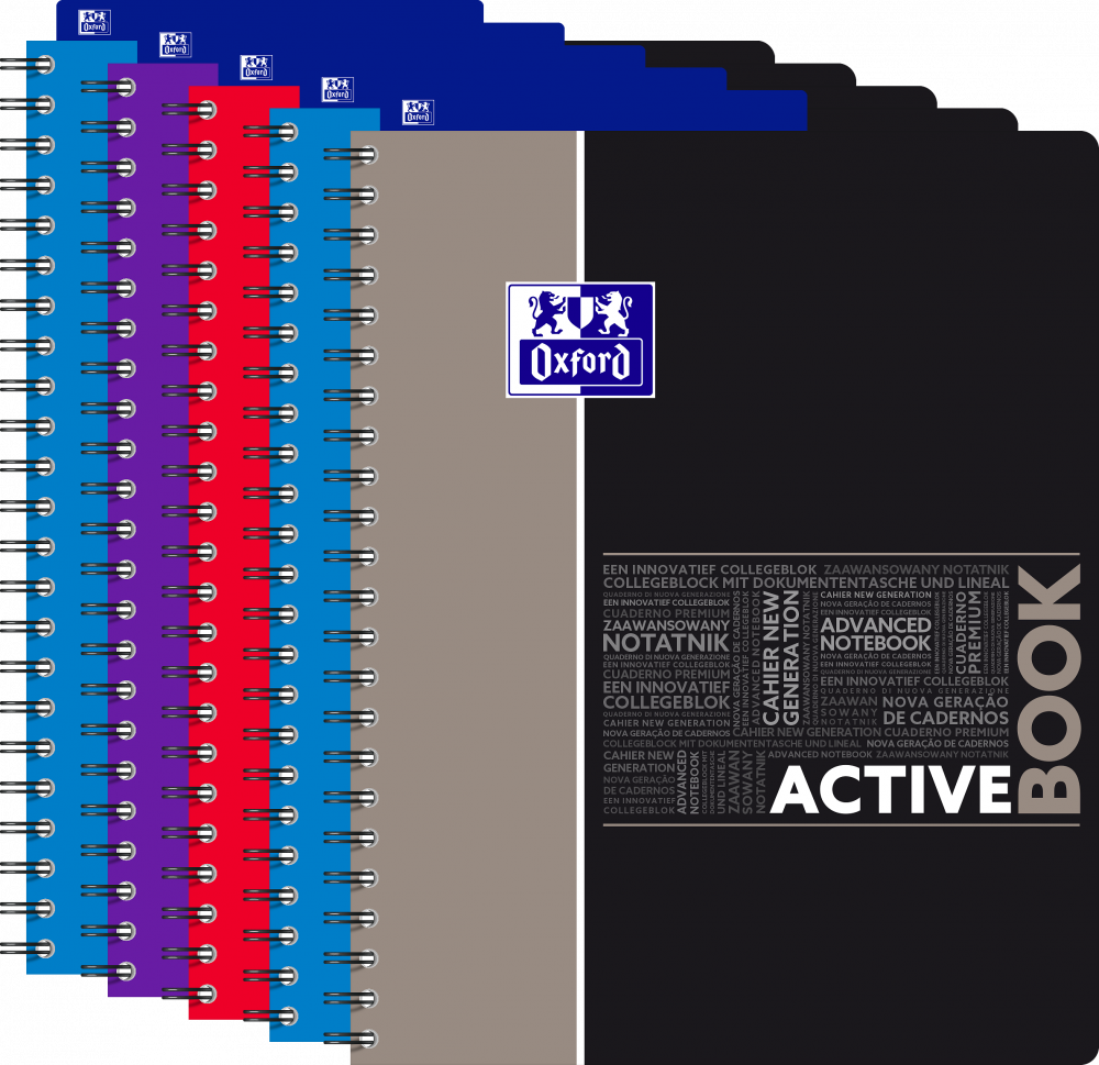 5x Kołonotatnik Oxford Student ActiveBook, A4+, w kratkę, 80 kartek, okładka PP, mix wzorów