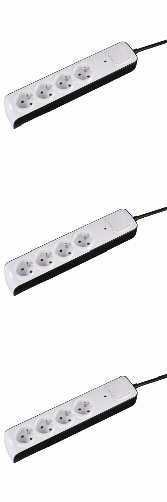 3x Listwa przeciwprzepięciowa Hama Premium, 3m, 4 gniazda, czarno-biały