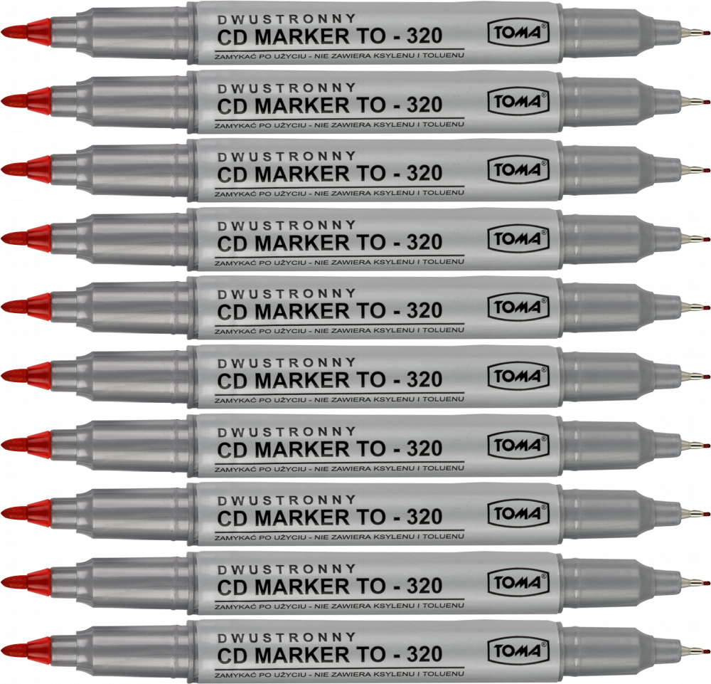 10x Marker dwustronny do płyt CD i DVD Toma TO-320, okrągła, 0.5mm/ 0.8mm, czerwony