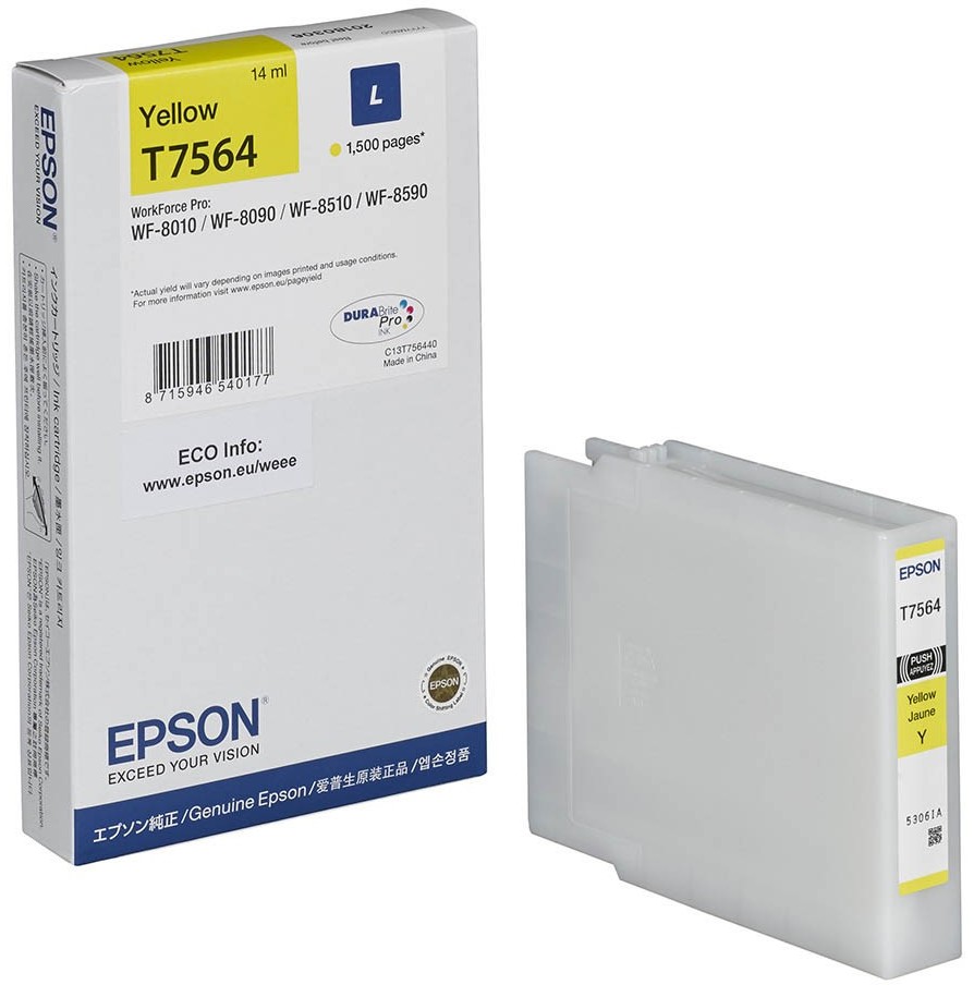 Tusz Epson (C13T756440), T7564 L, 14ml, 1500 stron, yellow (żółty)