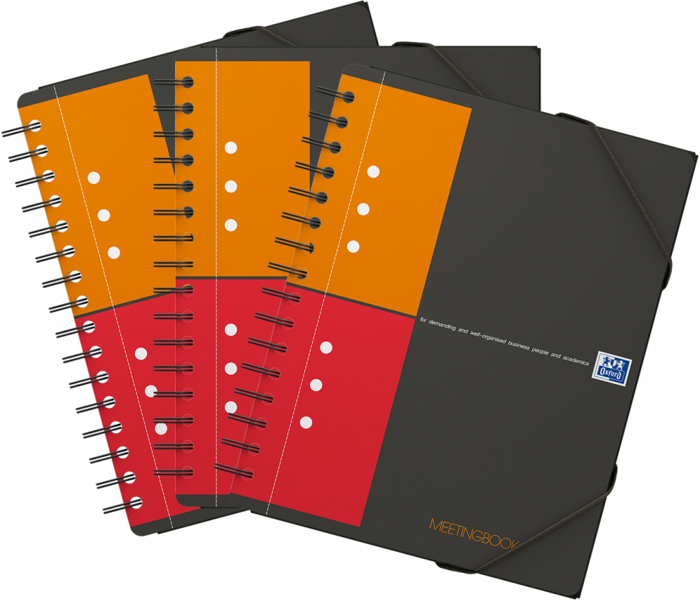 3x Kołonotatnik z teczką Oxford International Meetingbook, A5+, w kratkę, 80 kartek, okładka PP, szary