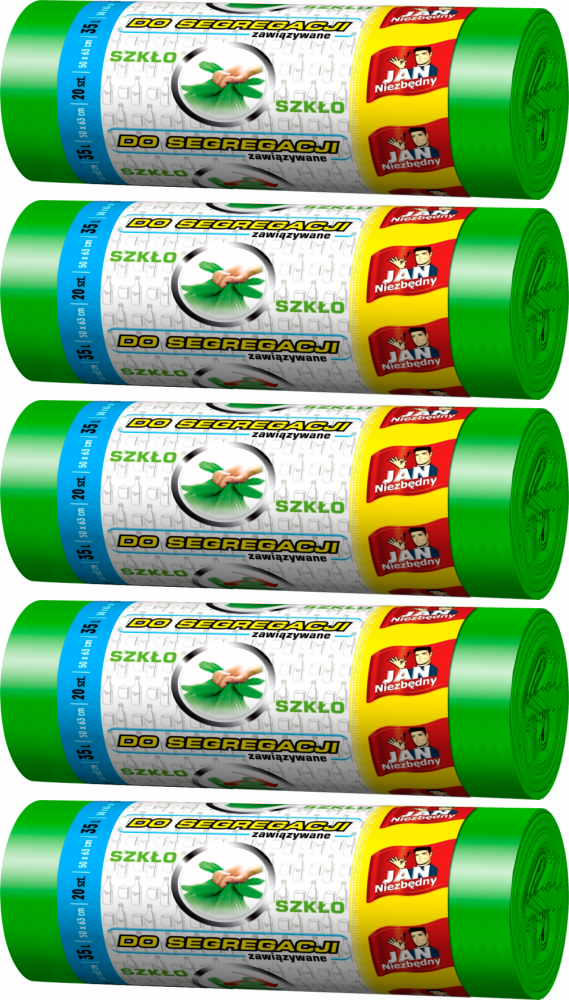 5x Worki na śmieci Jan Niezbędny, na szkło, 35l, 20 sztuk, zielony