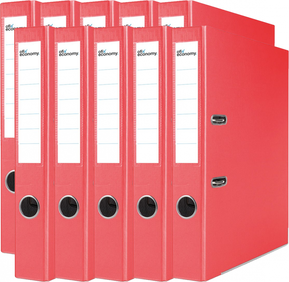 10x Segregator A4 Ofix Economy, z wyklejką, 50mm, do 350 kartek, czerwony