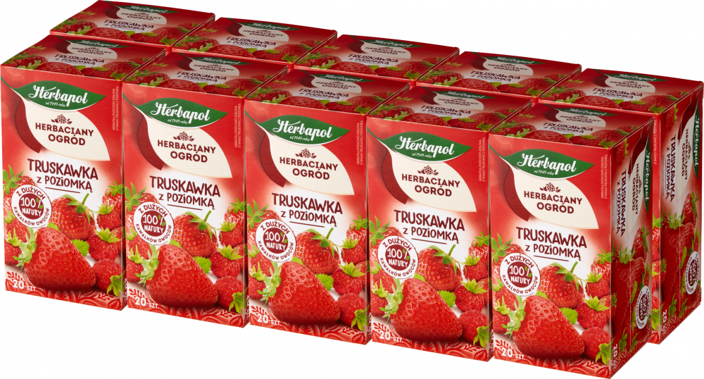 10x Herbata owocowa w torebkach Herbapol Herbaciany Ogród, truskawka z poziomką, 20 sztuk x 2.5g