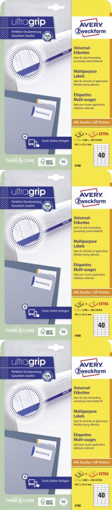 3x Etykiety samoprzylepne Avery Zweckform, 48.5x25.4mm, 25 arkuszy + 5 gratis, biały