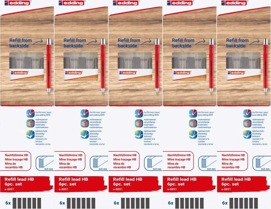 5x Wymienne wkłady edding e-8891, do ołówka e-8890, HB, 6 sztuk, blister
