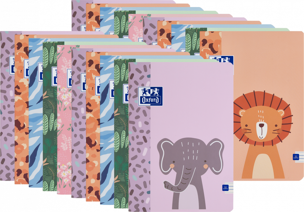 50x Zeszyt w wąskie linie Oxford Kids, A5, miękka oprawa, 32 kartki, mix wzorów