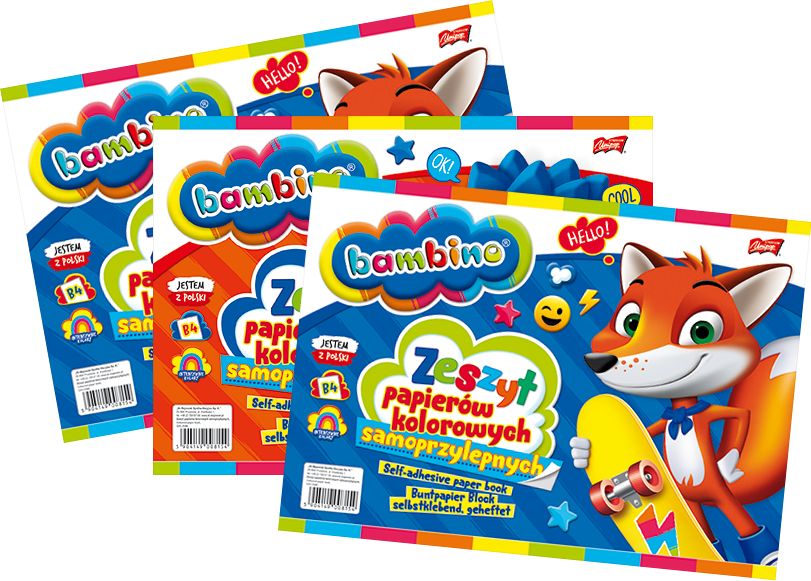 3x Zeszyt papierów kolorowych Bambino Zwierzaki Uczniaki, samoprzylepny, B4, 8 kartek