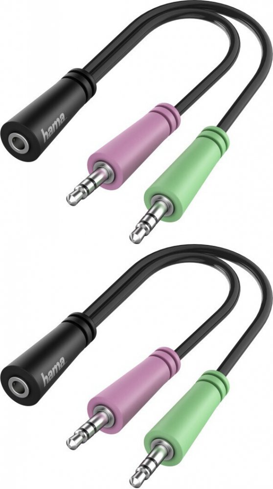 2x Adapter Hama Jack 3.5mm 4 piny - 2x Jack 3.5mm gniazdo, 15cm, czarny