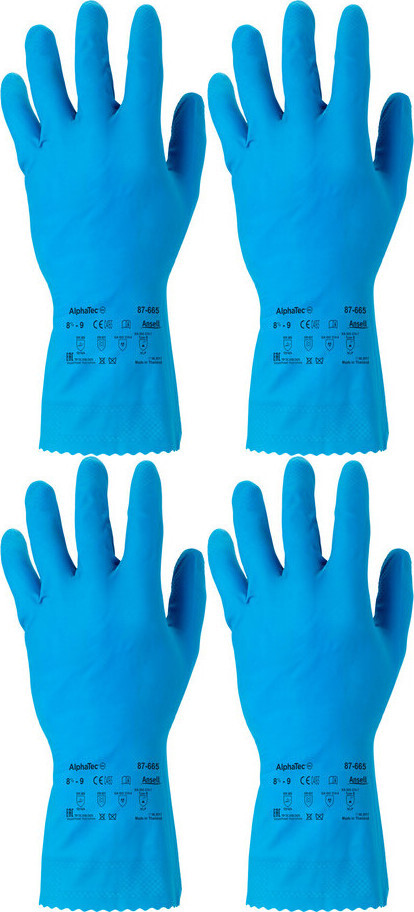 4x Rękawiczki lateksowe Ansell AlphaTec 87-665, rozmiar 8.5-9, niebieski