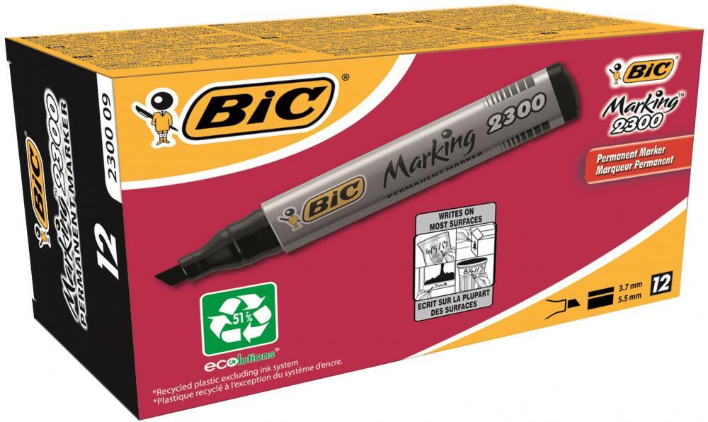 12x Marker permanentny Bic NB2300, ścięta, 5.5mm, czarny