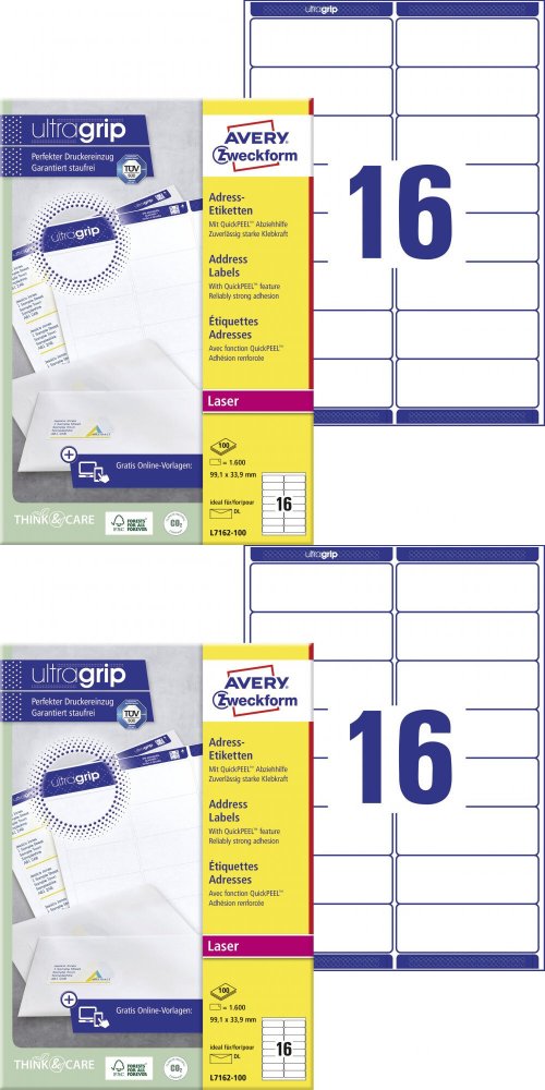 2x Etykiety adresowe Avery Zweckform QuickPeel, 99.1x33.9mm, 100 arkuszy, biały