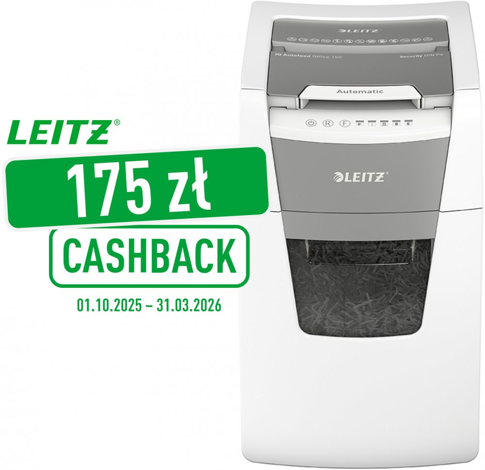 Niszczarka do papieru automatyczna Leitz IQ Office 150, konfetti 4x28mm, 150 kartek, P-4 DIN, biały