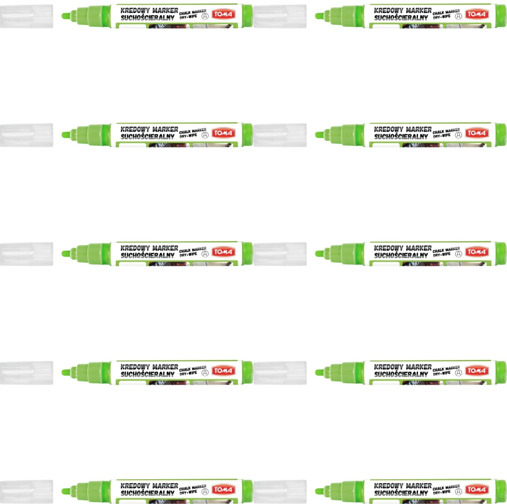 10x Marker kredowy suchościeralny Toma TO-296, okrągła, 4.5 mm, zielony