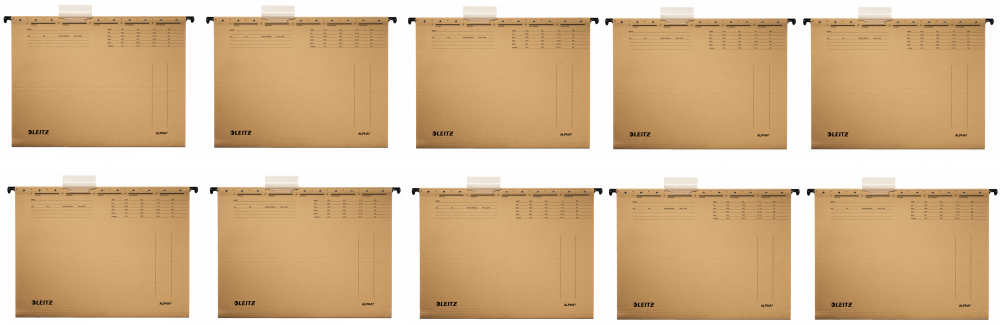 10x Teczka zawieszkowa kartonowa Leitz Alpha, A4, 348x260mm, 230g/m2, brązowy
