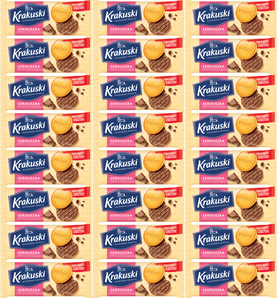 24x Herbatniki Krakuski Serduszka, z czekoladą, 171g