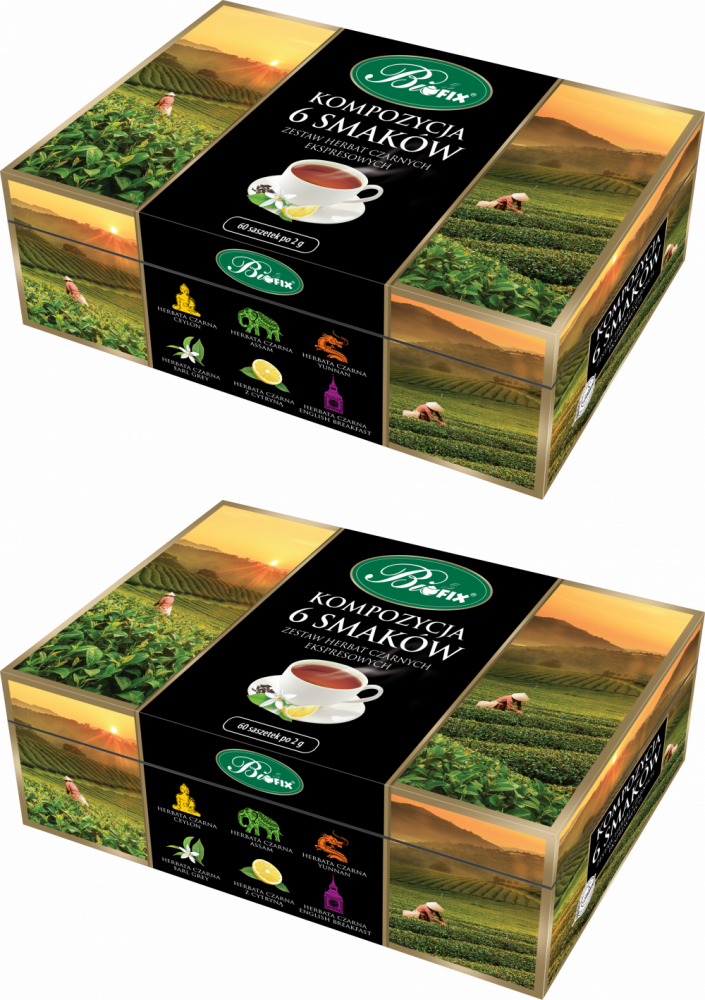 2x Zestaw herbat w kopertach BiFix, Kompozycja 6 herbat czarnych, 6 smaków, 60 sztuk x 2g