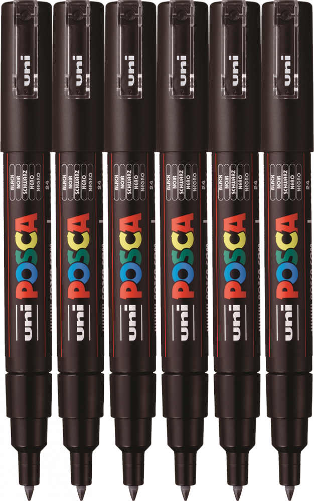6x Marker Posca PC-1M, z farbą plakatową, okrągła, 0.7mm, czarny