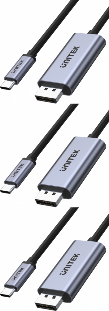 3x Adapter Unitek V1409A, USB-C na DP 1.2, 1.8m, szary