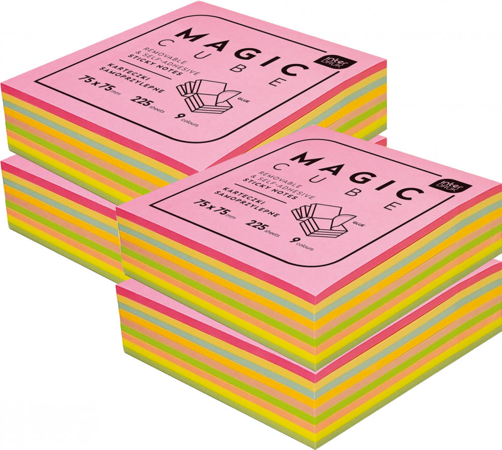 4x Karteczki samoprzylepne Interdruk Magic Cube Acade, 75x75mm, 225 karteczek, mix kolorów MAGIC CUBE Acade
