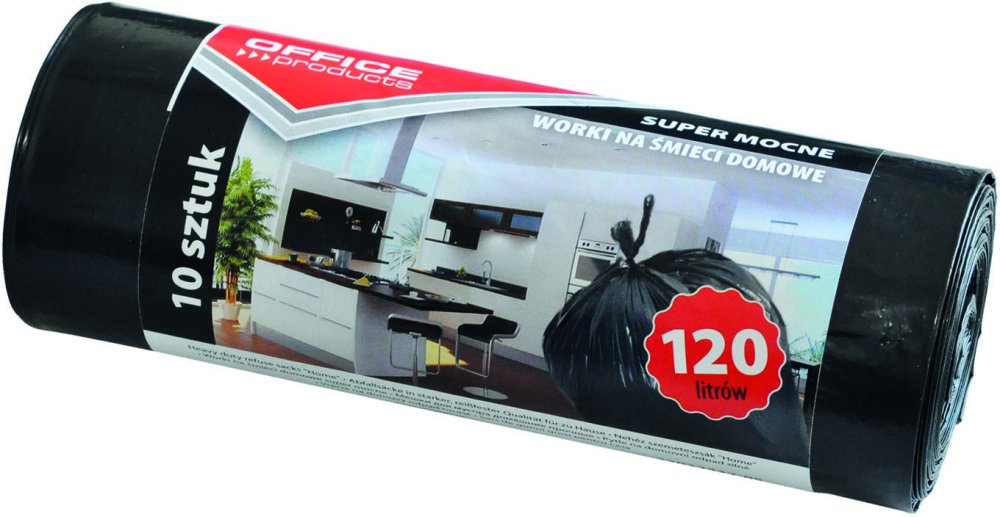 Worki na śmieci Office Products, LDPE, 120l, 66x109cm, 10 sztuk, czarny
