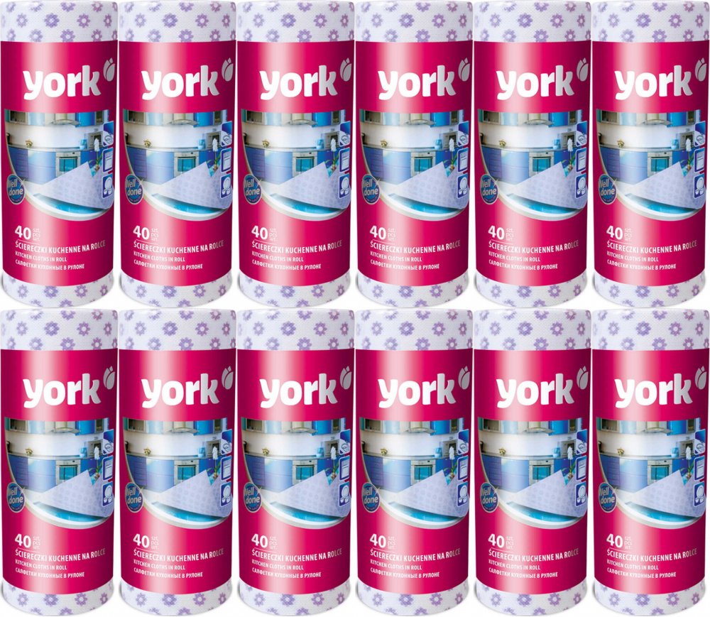 12x Ściereczka kuchenna na rolce York, uniwersalna, 40 sztuk, mix kolorów