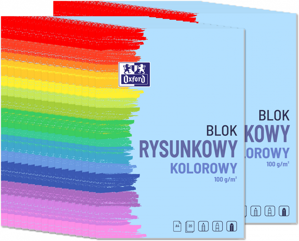 40x Blok rysunkowy Oxford, A4, 10 kartek, kolorowy, 100g/m2