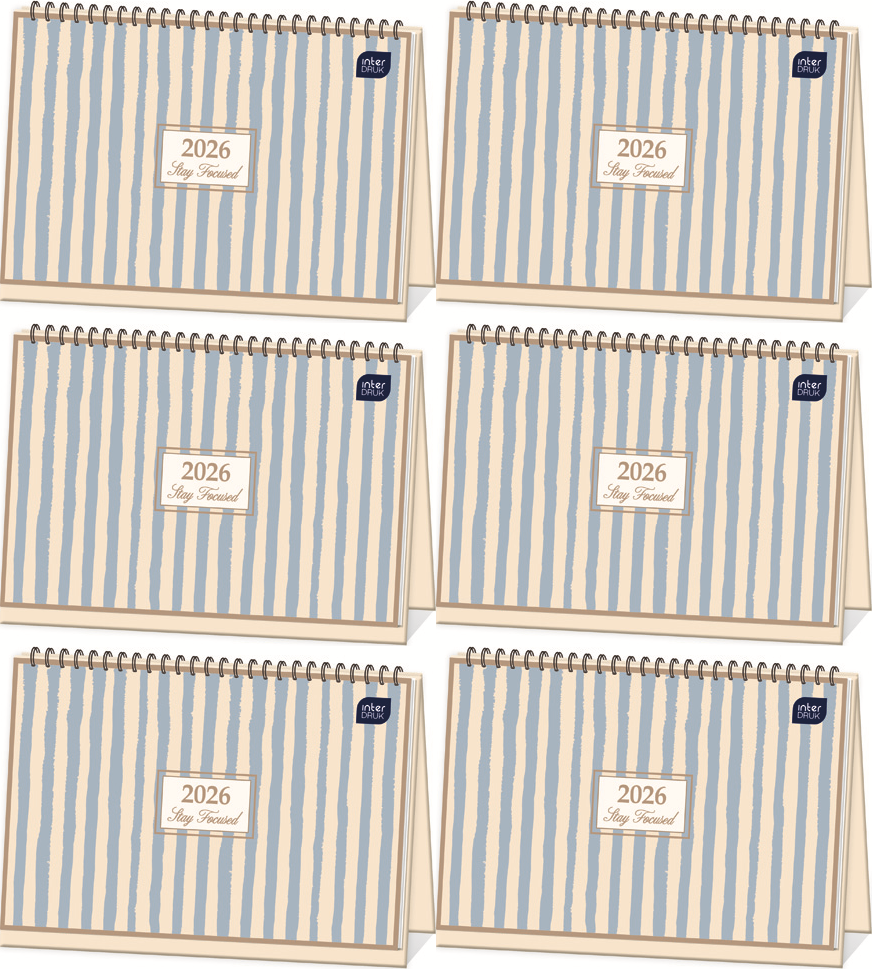 6x Kalendarz na biurko 2026, Interdruk, poziomy, 30x21cm, tygodniowy, Paski