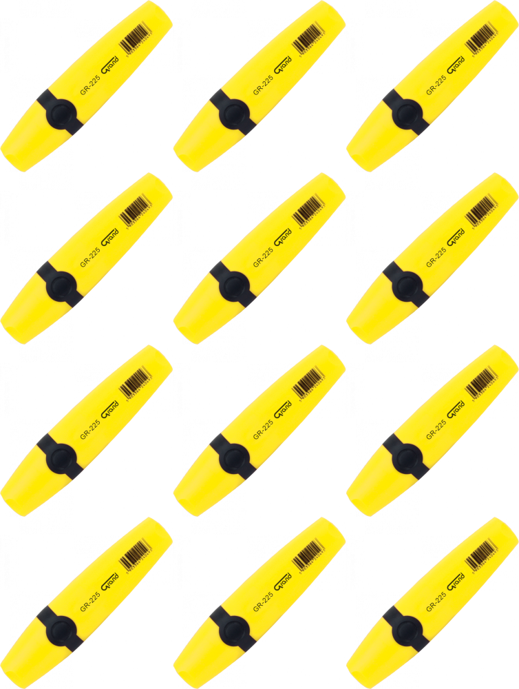 12x Zakreślacz Grand GR-225, ścięta, 4 mm, żółty