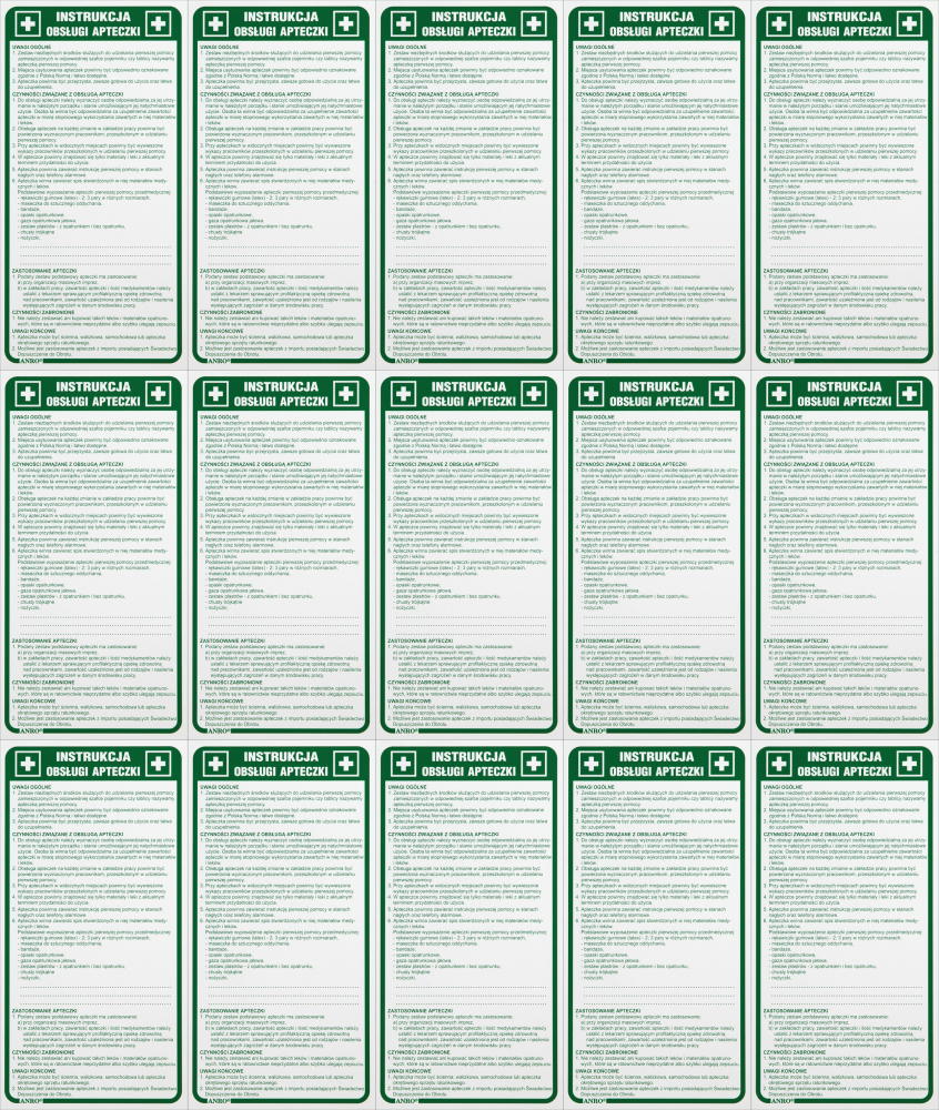 15x Tabliczka informacyjna Anro, „Instrukcja obsługi apteczki"