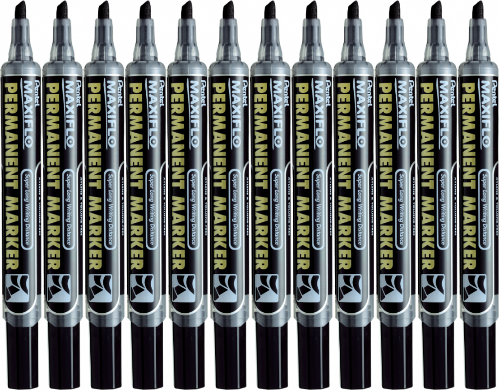 12x Marker permanentny Pentel NLF50, z tłoczkiem, ścięta, 4.5x2 mm, czarny
