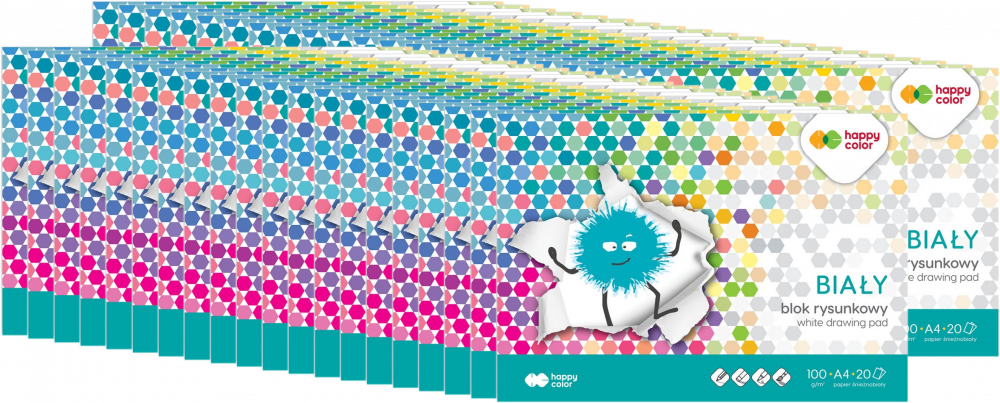 60x Blok rysunkowy Happy Color, A4, 100 g/m2, 20 kartek, biały