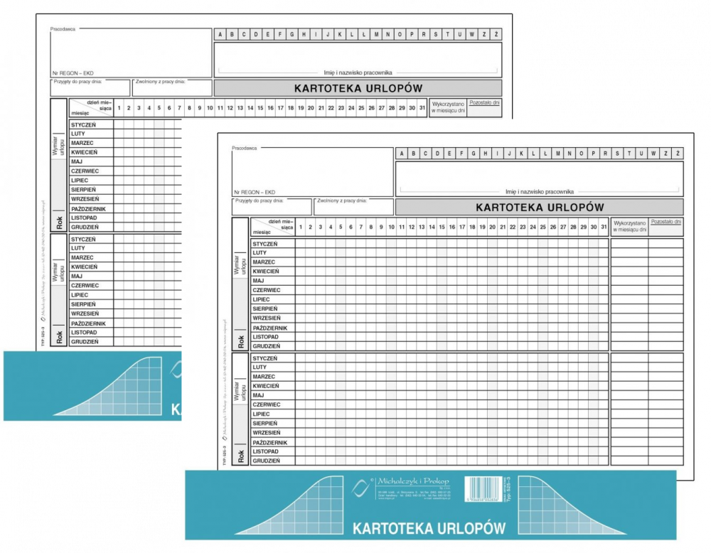 2x Druk akcydensowy Kartoteka Urlopów MiP 525-3, A5, offsetowy, 20k