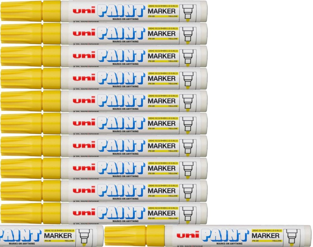 12x Marker olejowy UNI PX-20, okrągła, 2.2-2.8mm, żółty